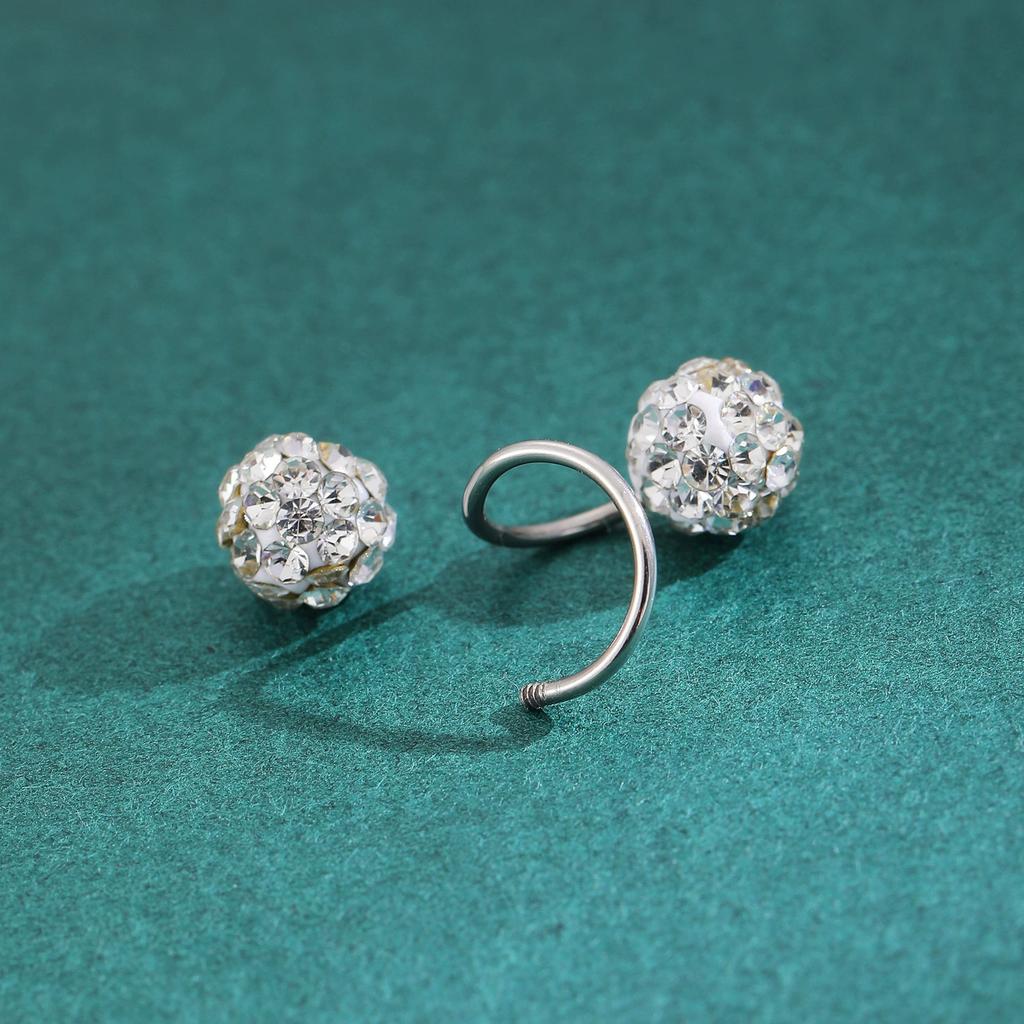 Stainless Steel Spiral Rod Earrings with Rhinestone Inlay