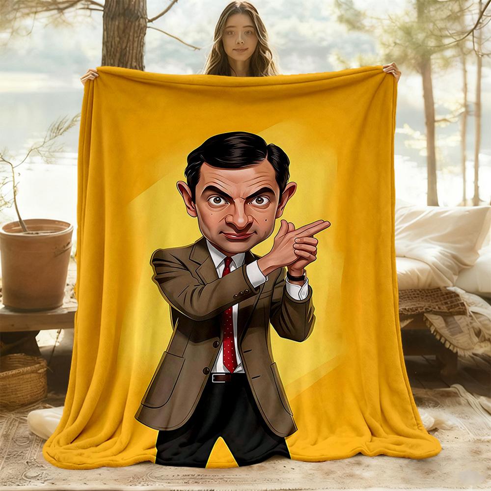1pc Mr. Bean, Cartoon Outdoor Blanket Lightweight Flannel, Soft & Warm, All-Season Use for Sofa, Outdoor, Camping, Living Room, Office007