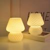 American Medieval Vintage Striped Glass Mushroom Table Lamp with USB - Retro Bedside Night Light