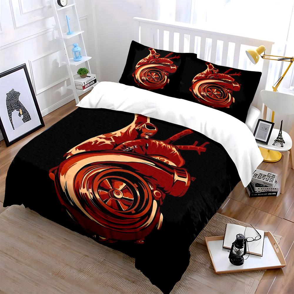 Heart Turbo Graphic Decor Set Bedding Set With 1 Duvet Cover 2 Pillowcases Single Double King Queen, Gift