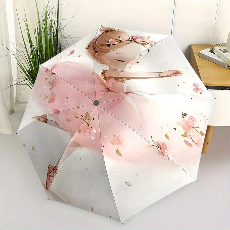 

Ballerina, Flowers Automatic folding umbrella simple eight rib design, bright color pattern, durable iron frame, ideal for travel and outdo