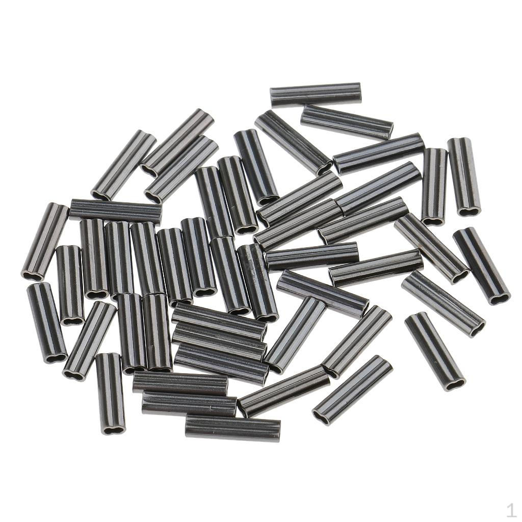 50pcs/set Double Barrel Crimp Sleeves, 100% Copper, Fishing Line Leader Trace Rigging Tackle Wire