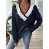 Women S Loose Fit V Neck Beaded Long Sleeve Pullover Sweater