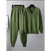 Two Piece Women Knit Sport Suits V Neck Women Sweater Drawstring Harem Pants Jogging Pants Pullover Sweater Set Knitted Outwear