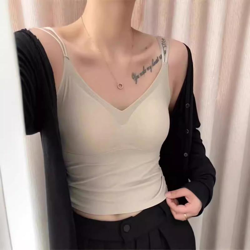 Seamless Round Neck Adjustable Thin Shoulder Strap with Chest Pad Beauty Back Is Breathable Seamless Suspenders Small Vest Women