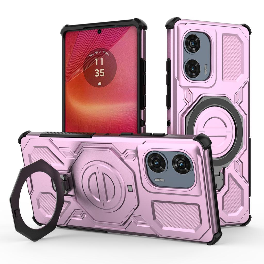 For Motorola Edge 50 Fusion 5G Magnetic Case Rotating Metal Kickstand PC + TPU Phone Back Cover