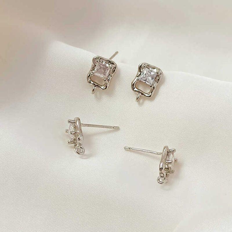 

Color Retention Inlaid Ladder Square Zirconium Square Asymmetrical Ear Studs Empty Holder Handicraft DIY Material Homemade Earring Accessories White gold square zircon earrings 12X 8mm 1 pair