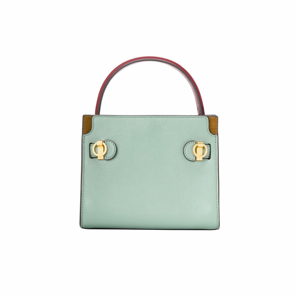 Tory Burch Lee Radziwill Double Layer Leather Tote Mini Women handbags Light-Blue 84567-331