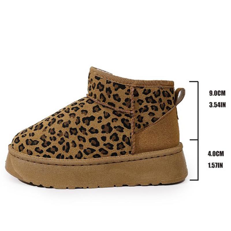 Mode 2025 Winter Leopard Schneestiefel für Damen Slipper Kurzer Plüsch Warm Knöchelstiefel Frau Mode Wildlederimitat Plateau Stiefeletten Weiblich