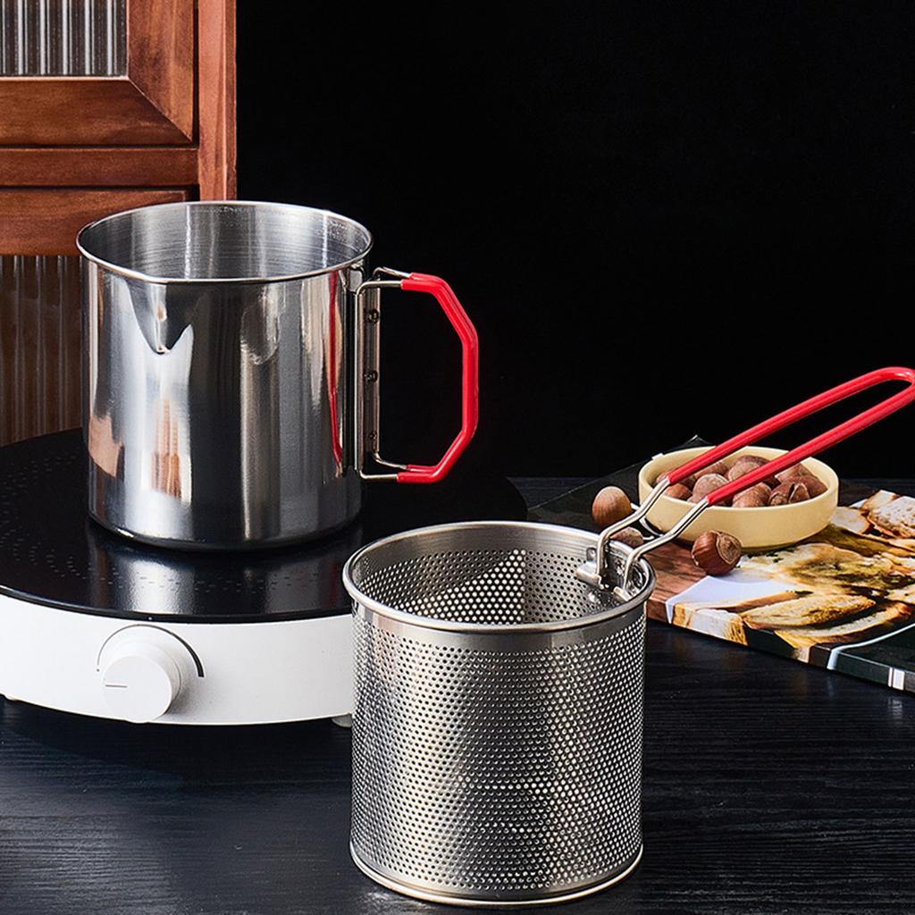 Stainless Steel Kitchen Deep Frying Pot With Strainer Basket Tong Chicken Fried Pan Strainer Cooking Tools