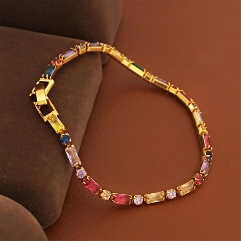 Vintage Stil Quadratische und Runde Bunte Edelsteine Halskette und Armband Modeaccessoire Schmuckset für Trendbewusste Frauen