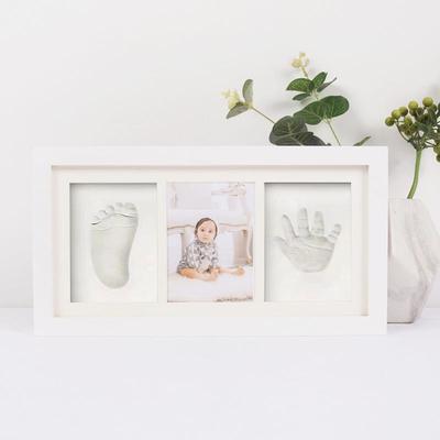 Baby Hand and Footprint Solid Wood Photo Frame with Handprint Clay