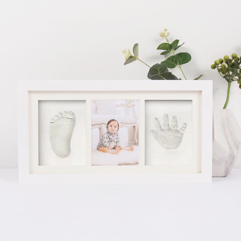 Baby Hand and Footprint Solid Wood Photo Frame with Handprint Clay Natural Wood Frame