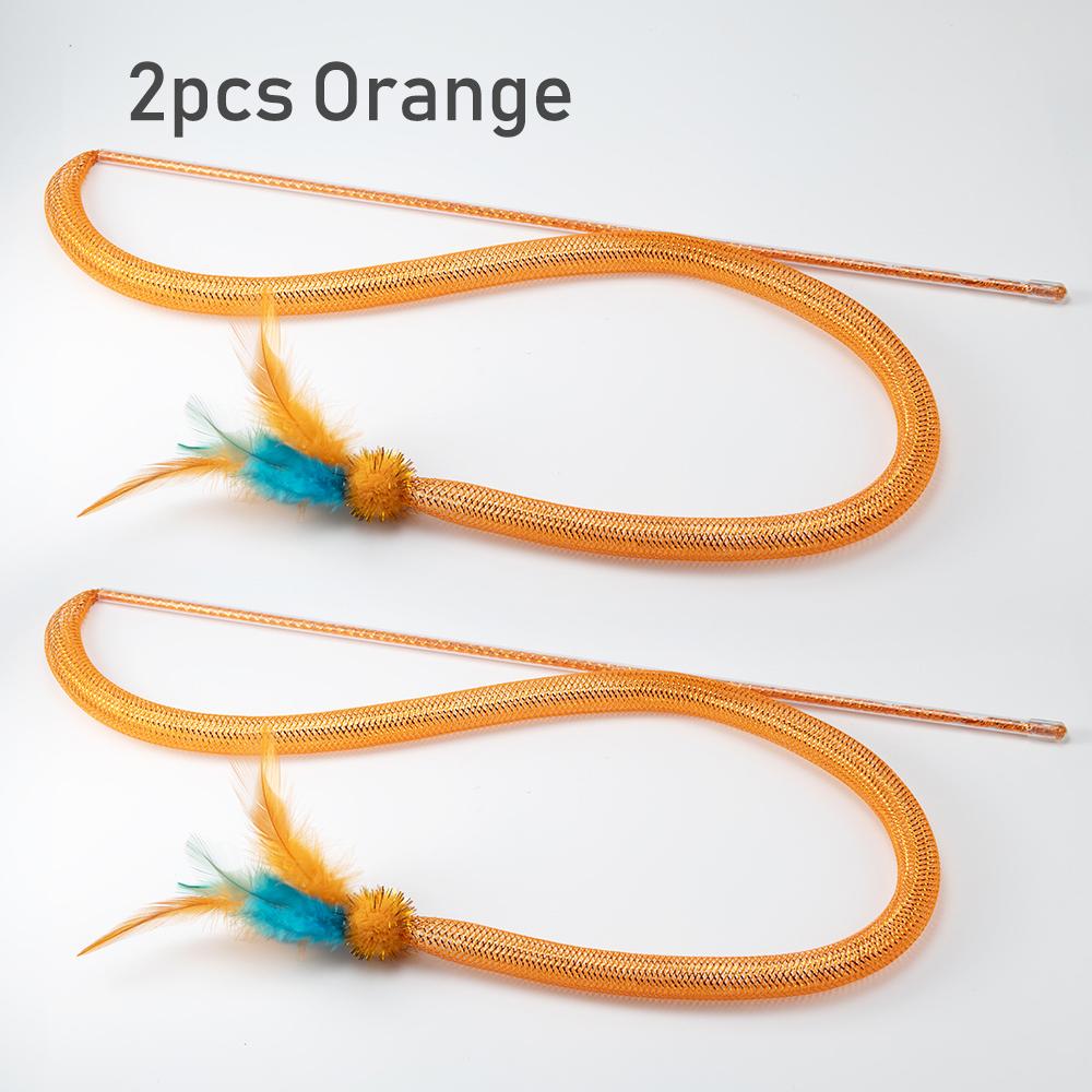 

2pcs Feather Teasing Cat Stick Elastic Mesh Tube Cat Toy Rod Kitten Interactive Toys Pet Wand