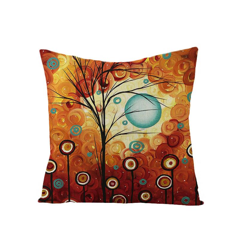 Home Oil Painting Tree Pillow Cover Polyester Sofa Car Pillow Cushion Cover Combination Pack