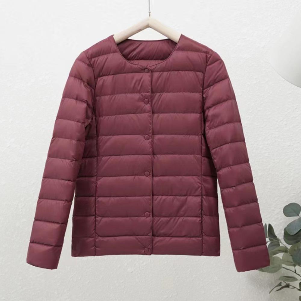 Women's Crew Neck Long Sleeve Slim Fit Lightweight Puffer Coat Short Down Jacket