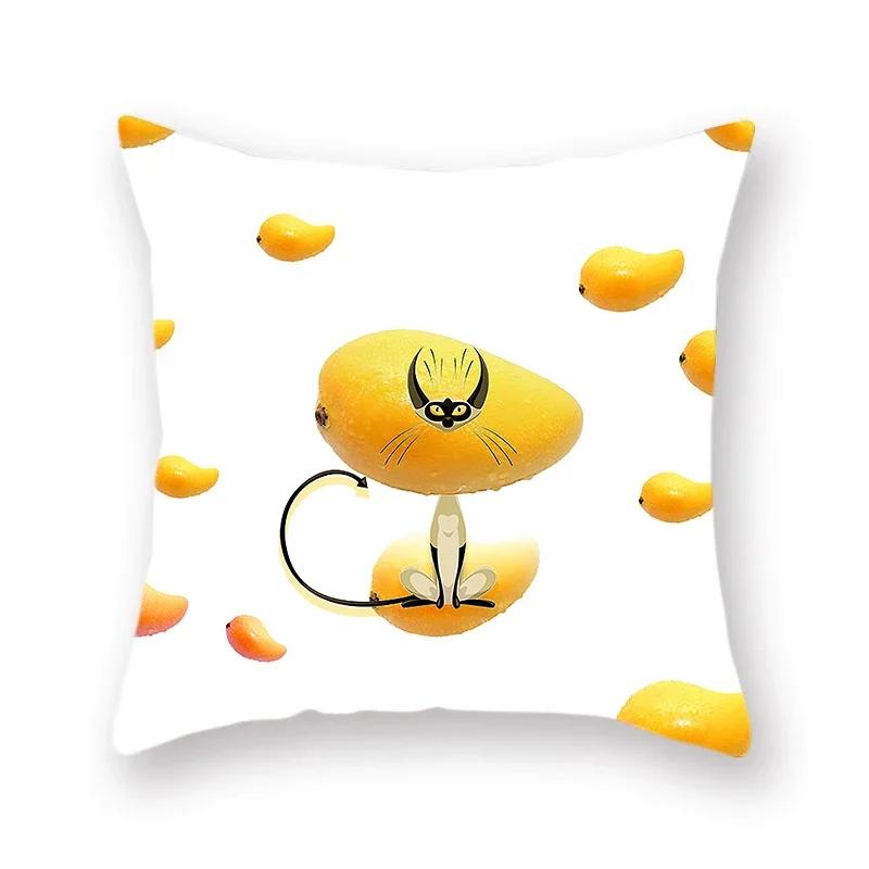 Fruit Mango Print Polyester Cushion Cover Apple Pineapple Watermelon Pattern Decorative Pillowcase 45X45Cm Fundas De Cojin