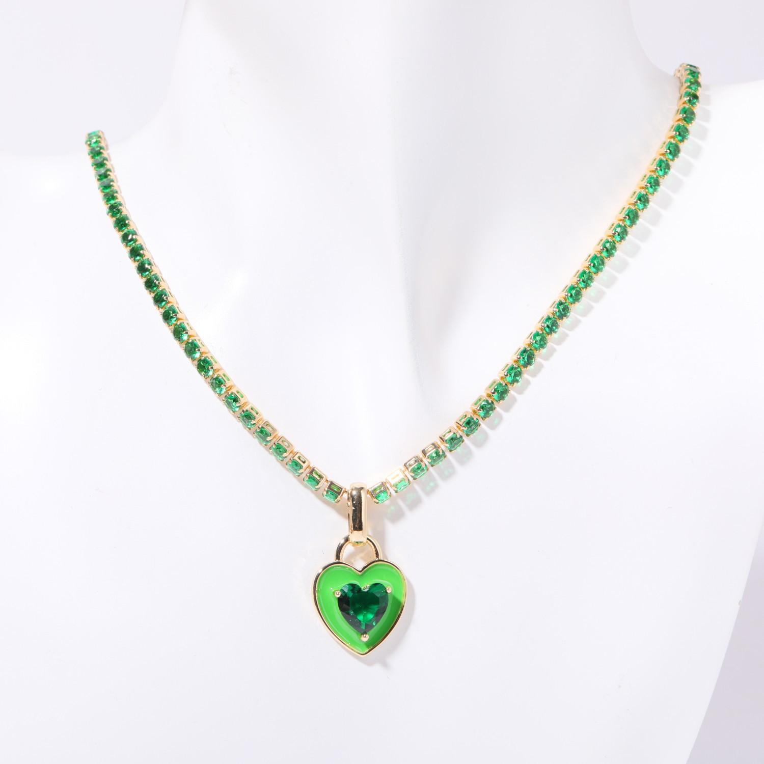 High Color Retention Tennis Chain Colored Zircon Necklace Emerald Zircon Chocker Short Necklace Light Luxury Wind Protection