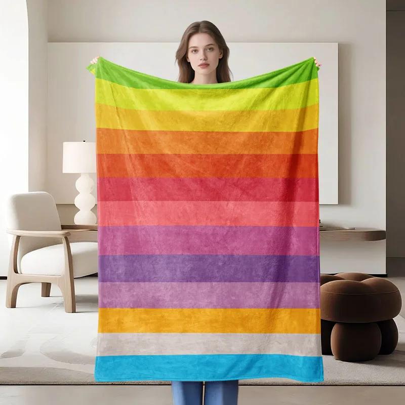 1 manta de franela de color arcoíris, suave, adecuada para sofá, cama, oficina, uso en todas las estaciones.