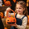 Plush Pumpkin Tote Halloween Treat Bag, Portable Candy for Kids, Large Capacity Bucket Trick or Handbag with Soft Handle, Party Favor Gift Comfortable