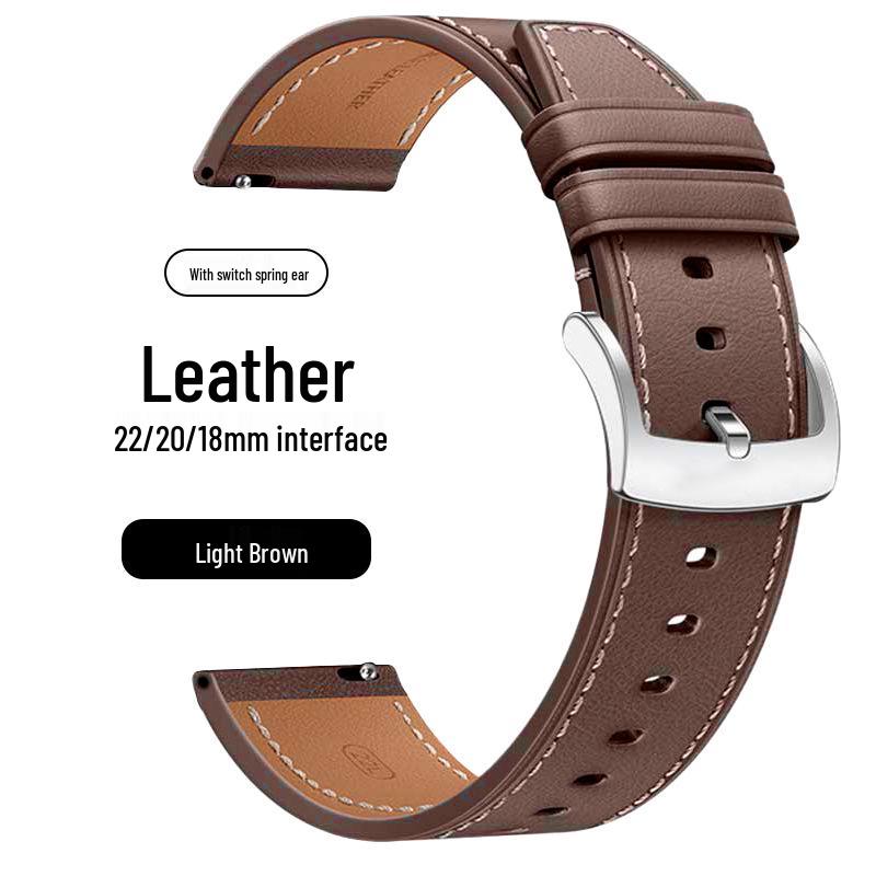 Genuine Leather Watch Strap with Flat Pin Buckle for Huawei GT5/4/3 Pro, 22/20/18mm