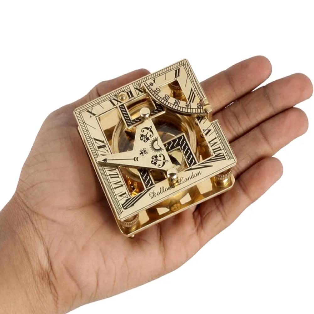 Nautical Brass Square Sundial Compass – 7.62 Cm, Vintage Collectible