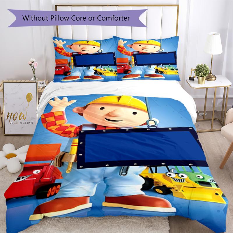 3pcs Bob the Builder Bedding Set Duvet Cover Closure Includes 1 Duvet Cover & 2 Pillowcases, Soft and Comfortable for All Seasons.