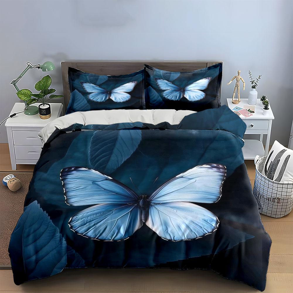 Blue Butterfly Decorative Set Bedding Set With 1 Duvet Cover 2 Pillowcases Single Double King Queen, Gift