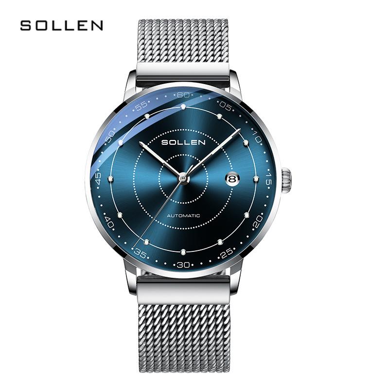Solon Ultra-Thin Automatic Men's Leather Strap Waterproof Watch - Simple & Stylish.