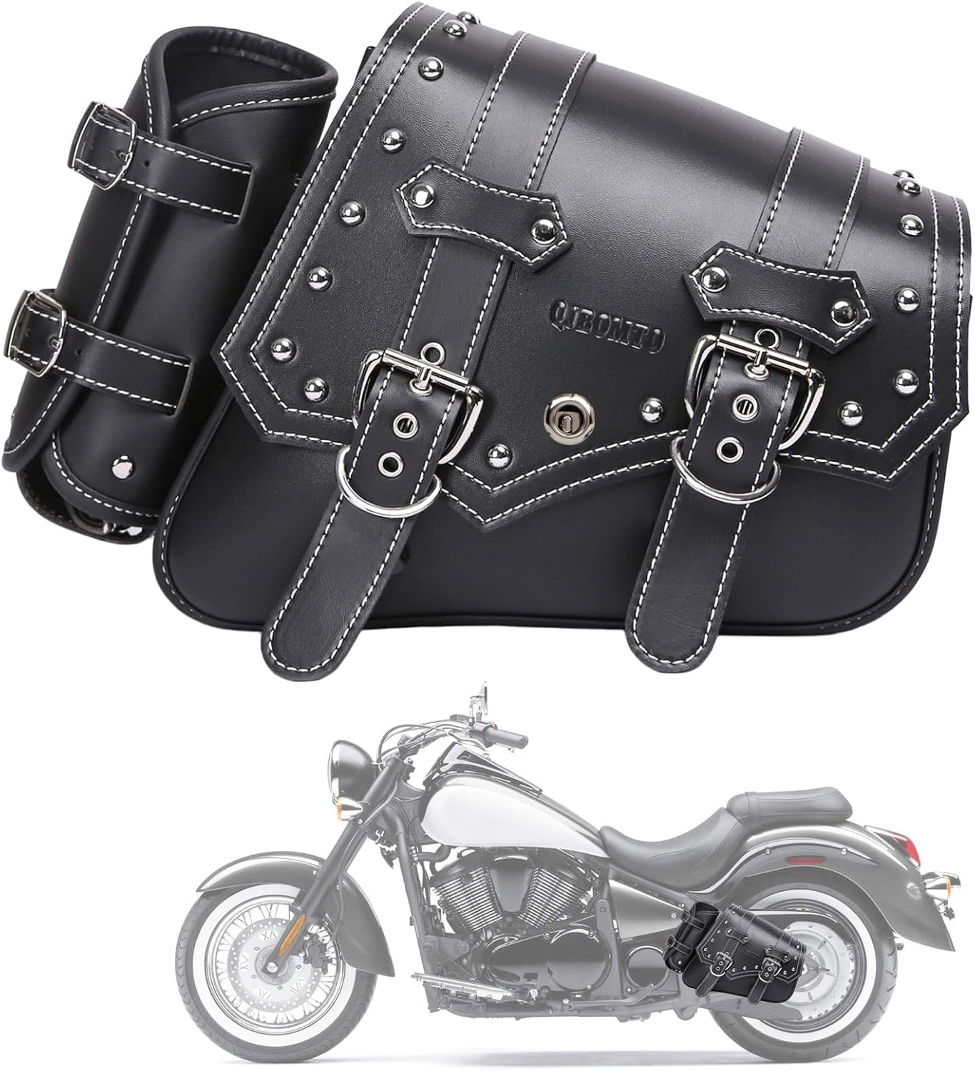 

QJBOMTO Motorcycle Saddle Bag Side Bag - Saddle Bag Softail PVC Leather for Harley