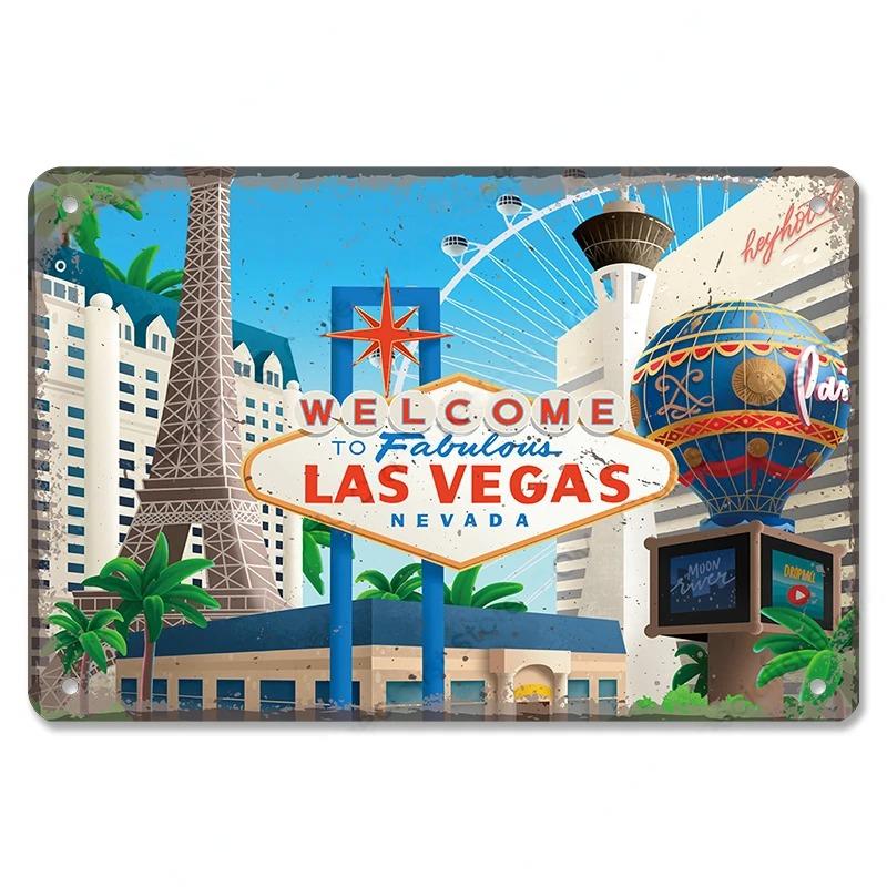 Benvenuti a Las Vegas Targa in metallo Targhe in latta Decorazione vintage Nevada Casino Poster in metallo Decorazione artistica da parete