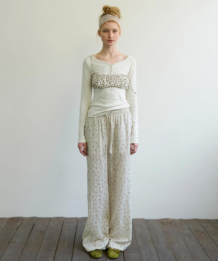 Aobteu Floral Stripe Lounge Pants - Beige