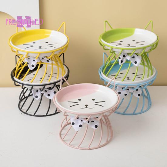 Ciotola per cibo per gatti rialzata, grande capacità, anti-vomito, ciotola in ceramica con staffa - Prodotti per animali domestici