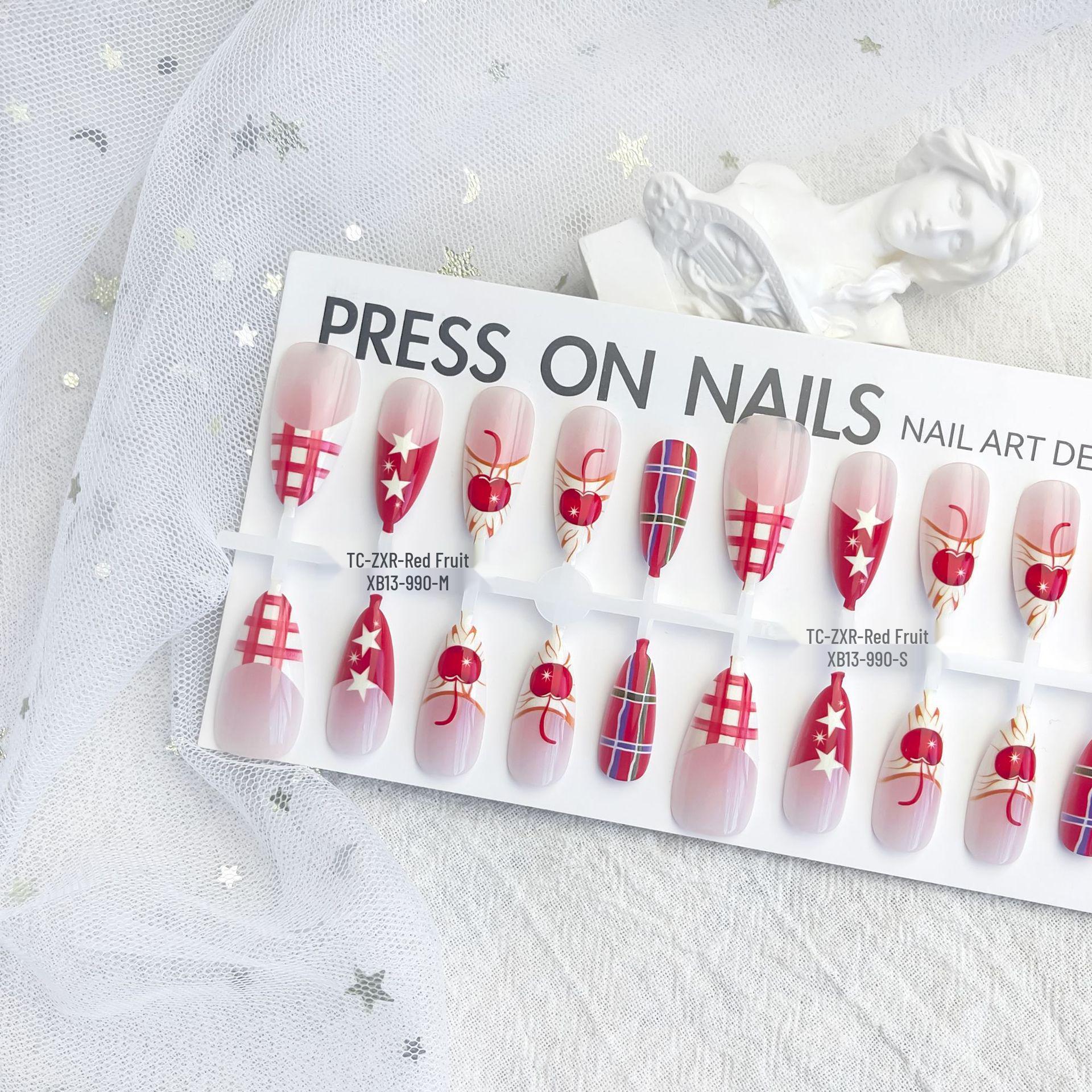 Autumn & Winter Wine Red Caramel Amber Almond Nail Art Tips Original Matte Top Coat/Strips/MSXS/30 Pieces