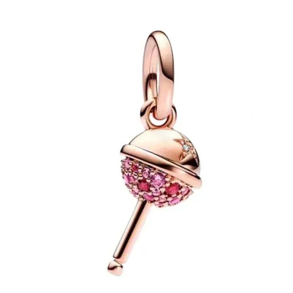 S925 Silver Lollipop Coffee Pot Charm Beads with Love Lock Key for DIY Women Bracelet Jewelry Boutique