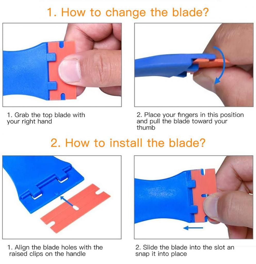 Plastic Razor Scraper Tool with 10 Replacement Blades | Scratch-Free Multi-Purpose Adhesive Remover for Hair Extensions, Phone Screen Repair, Window T