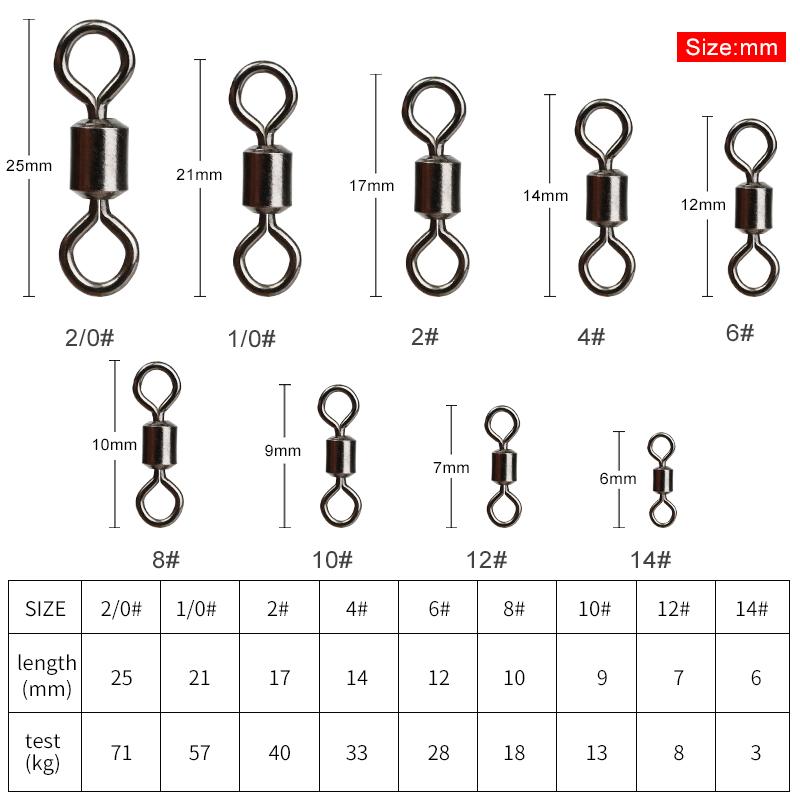 MEREDITH 50 STUKS/Partij Visdraaier Maten Solide Connector Kogellager Snap Visdraaiers Rollende Roestvrij Stalen Kralen