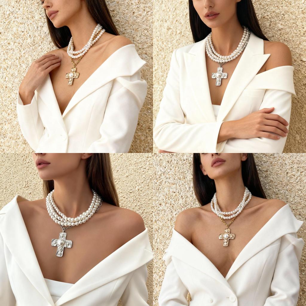 Punk Girl Cross Pendant Necklace With Geometric Alloy Design For Fashion Daily Wear