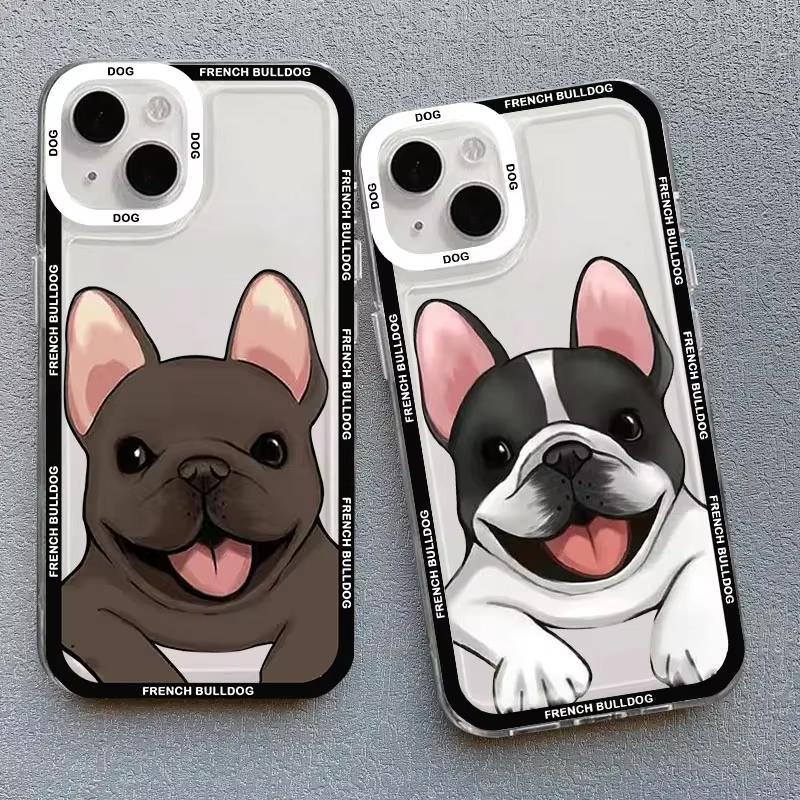 Cute Pug Dog French Bulldog Phone Case For iPhone 16 15 14 13 12 11 Pro Max XS X XR 7 8 SE Kawaii Clear Shockproof Lover Cover