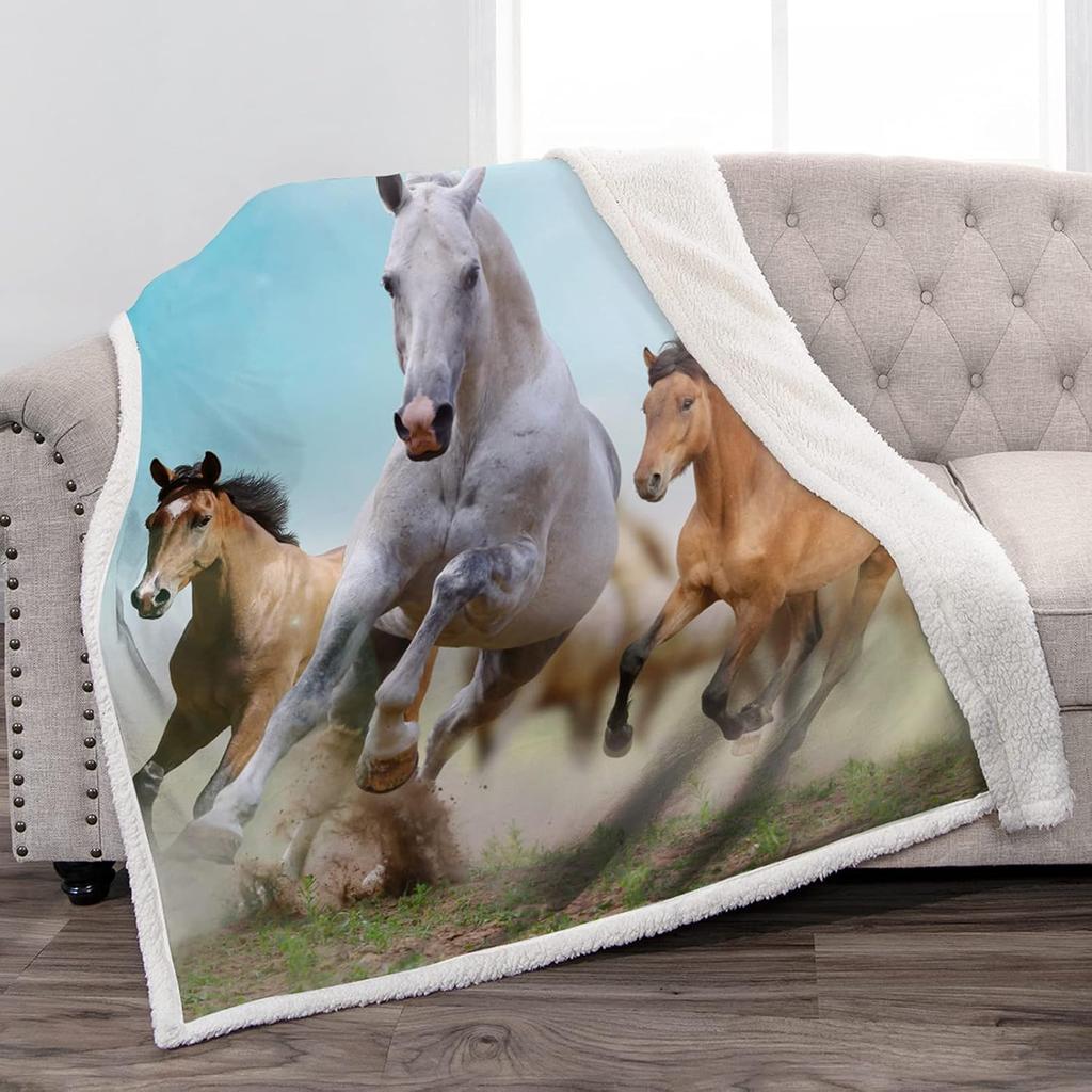 Couverture de Cheval Cadeaux Animaux Rose Floral Imprimé Fleur Cadeau Décor Maison Canapé Canapé Jeté Peluche Doux Confortable pour Enfants Adultes 50x60 pouces