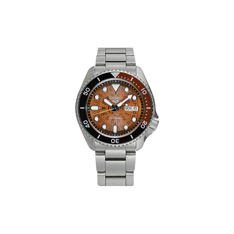 Seiko SEIKO5 Mechanisches Uhrwerk Edelstahlarmband Uhr Herrenuhren Orange Zifferblatt SRPJ47K1