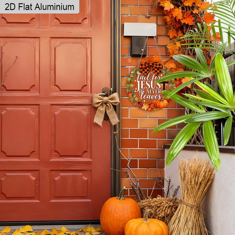 2D Flat Jesus Fall Aluminium Sign with Bow & Cross Pattern - Thanksgiving Figurine Ornaments - Ideal for Front Door, Wall, Porch, Fence Decor - Ideal