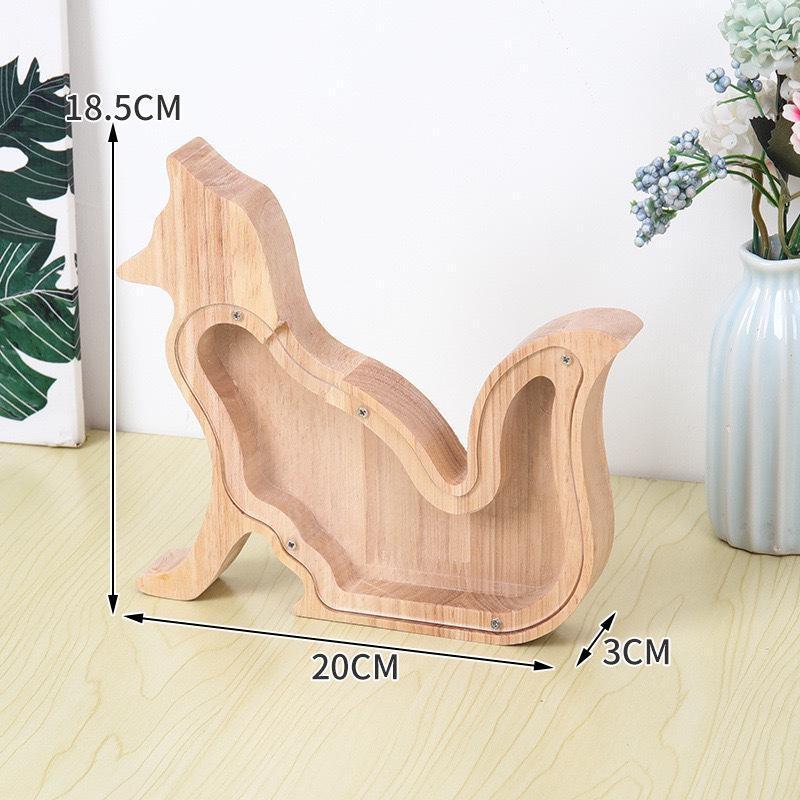 Wooden Animal Piggy Bank Transparent Cat Elephant Dinosaur Wood Carving Piggy Bank Children Piggy Bank Storage Jar Desktop Decor
