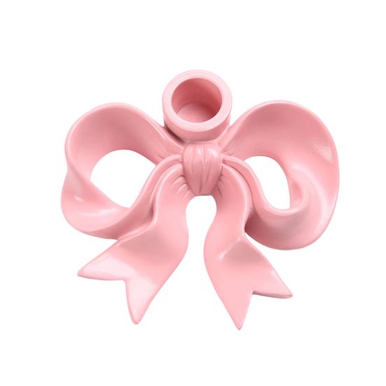 Pink Bow Ceramic Candle Holder Taper Candle Stand Candlestick Table Centerpiece Holiday Party Home Office Desktop Decoration