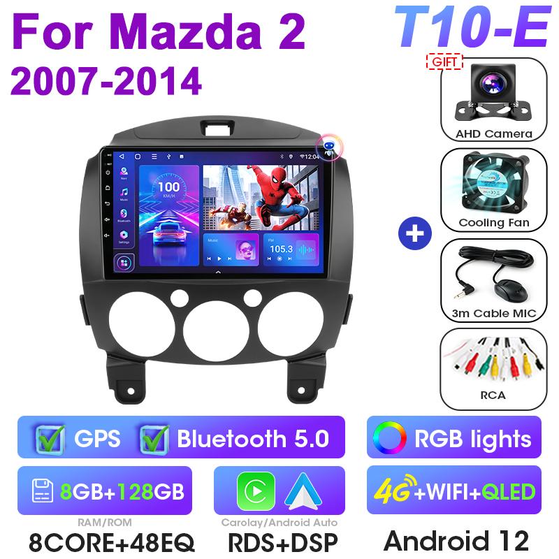 2 Din Car Radio For  MAZDA 2 Mazda2 2007-2014 Android 12 Multimedia Video Player Navigation GPS 4G Carplay Auto Stereo Head Unit