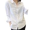 Women's Pure Cotton White Long Sleeve Casual Shirt - Loose Fit for Spring and Autumn