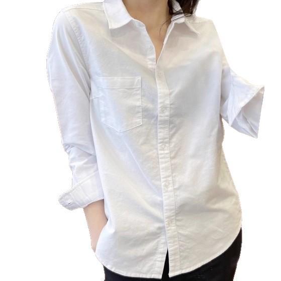 Women's Pure Cotton White Long Sleeve Casual Shirt - Loose Fit for Spring and Autumn