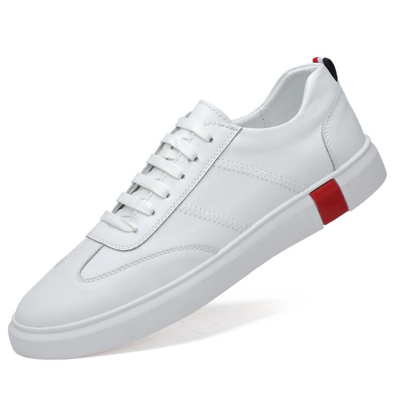 Men s Trendy Large Size White Leather Lace-up Casual Sneakers (Spring/Summer 2023) 40
