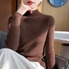 Women's Coffee High-Neck Sweater - Celebrity Style, Fall/Winter 2025, Slim Fit, Solid Color, Base Layer.