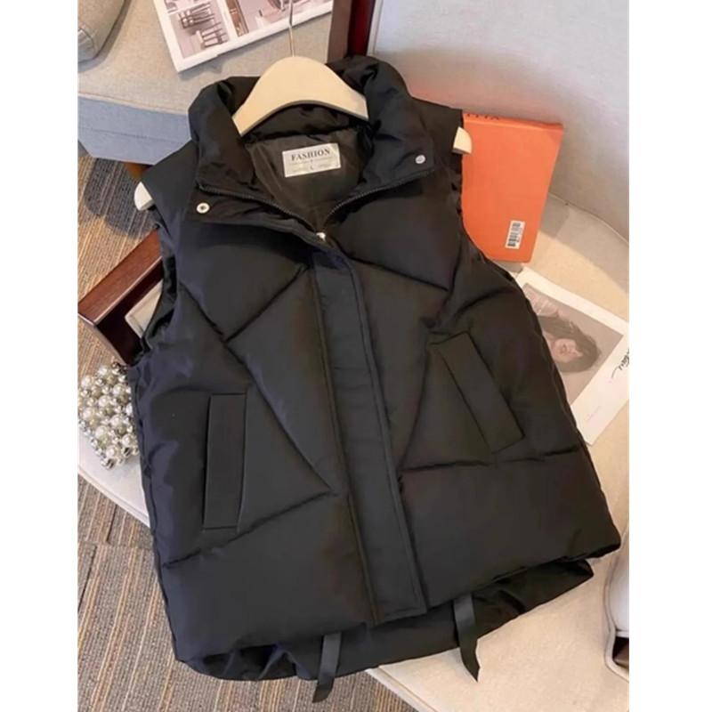 Autumn Winter Down Vest Women Fashion Stand Collar Zipper Thick Warm Waistcoat Jacket Female Casual Sleeveless